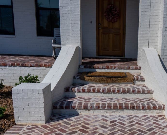 Herringbone brick entry steps and walk